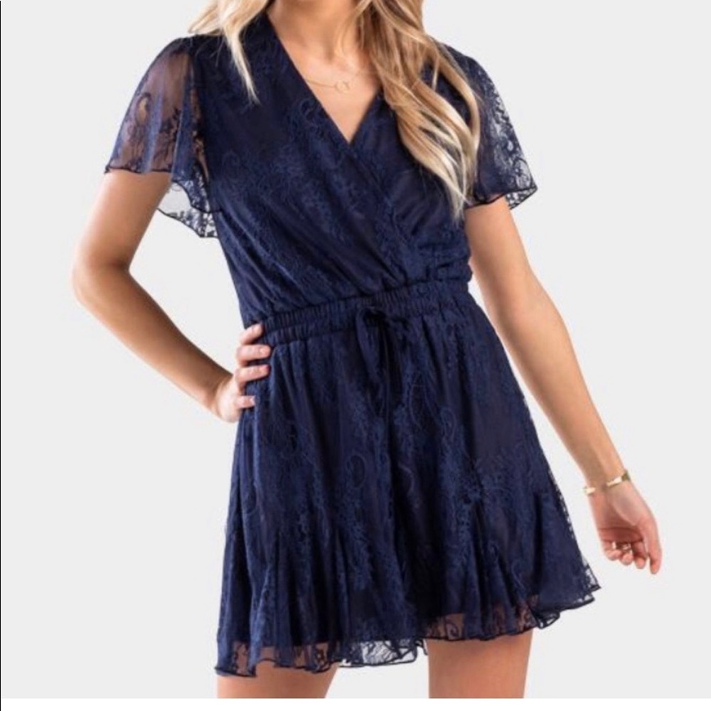 NWT Francesca’s • Cottage Core Navy Lace Romper